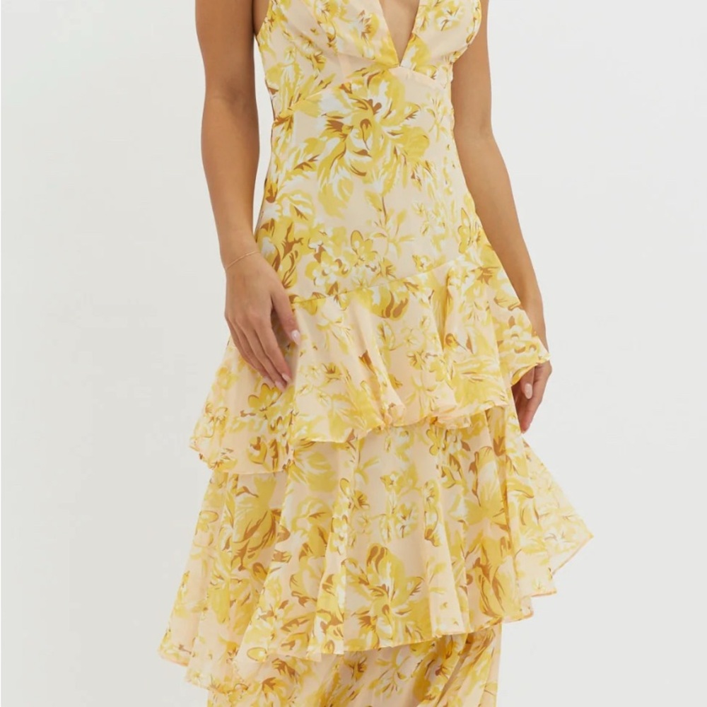 Floral Yellow Tiered Dress